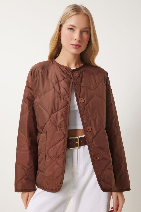 Happiness İstanbul Happiness İstanbul Women's Brown Large Pocket Quilted Jacket