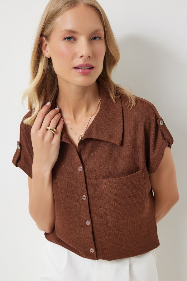 Happiness İstanbul Happiness İstanbul Women's Brown Pocket Comfortable Knitted Shirt