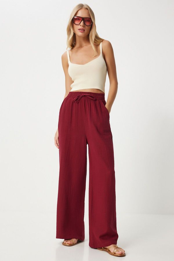 Happiness İstanbul Happiness İstanbul Women's Burgundy Muslin Palazzo Trousers