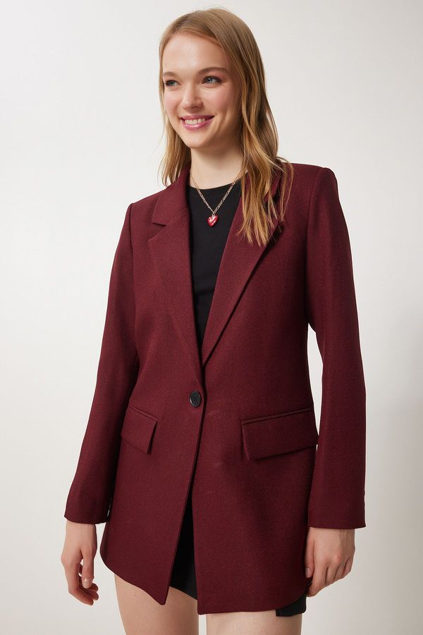 Happiness İstanbul Happiness İstanbul Women's Burgundy Padded Woven Blazer Jacket