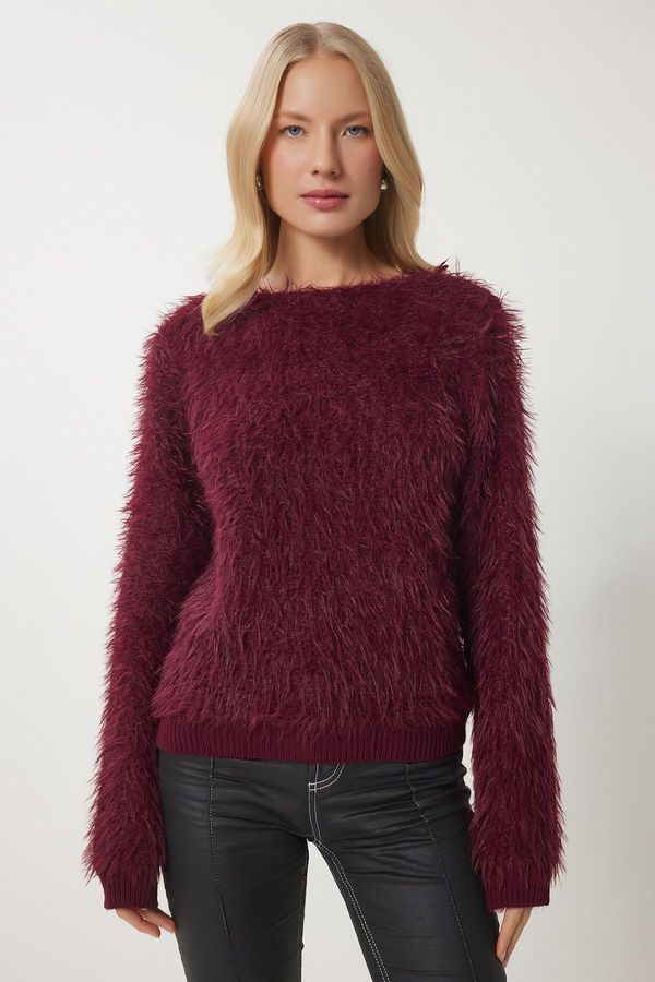 Happiness İstanbul Happiness İstanbul Women's Burgundy Soft Bearded Knitwear Sweater