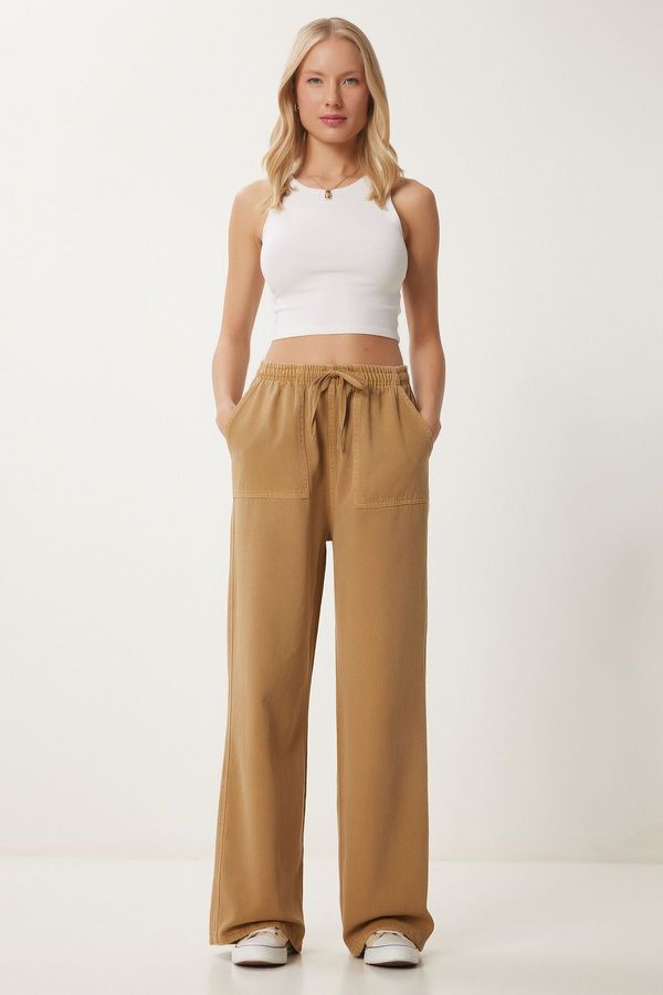 Happiness İstanbul Happiness İstanbul Women's Camel Pale Effect Wide Leg Denim Palazzo Pants