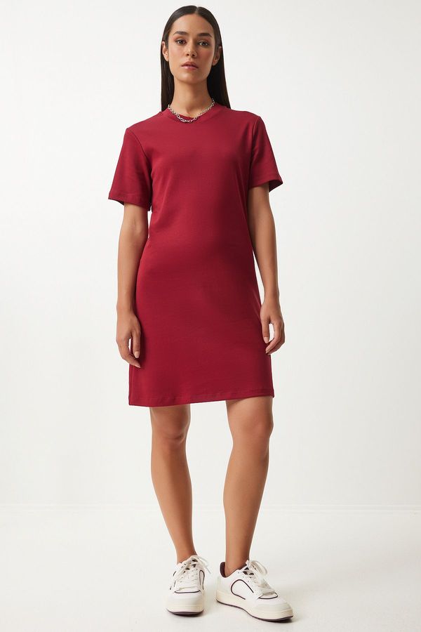 Happiness İstanbul Happiness İstanbul Women's Claret Red Crew Neck Knitted Dress