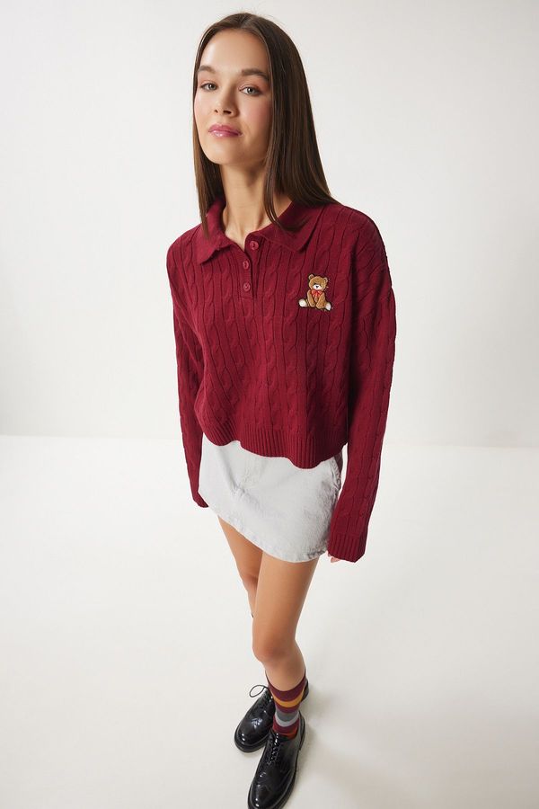 Happiness İstanbul Happiness İstanbul Women's Claret Red Patterned Knitwear Sweater