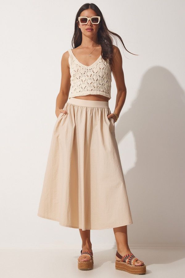 Happiness İstanbul Happiness İstanbul Women's Cream Balloon Parachute Midi Skirt