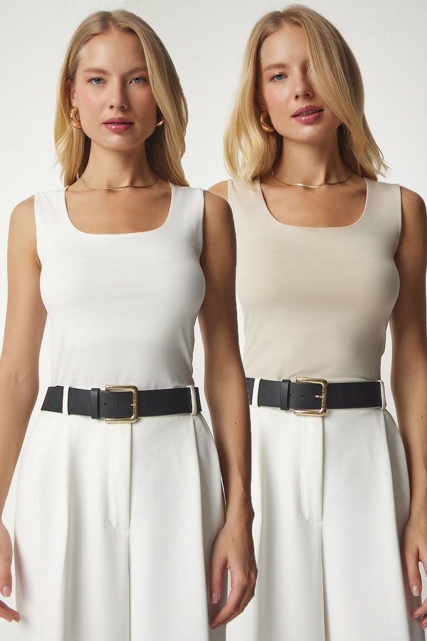 Happiness İstanbul Happiness İstanbul Women's Cream Ecru Sleeveless 2 Pack Sandy Blouse