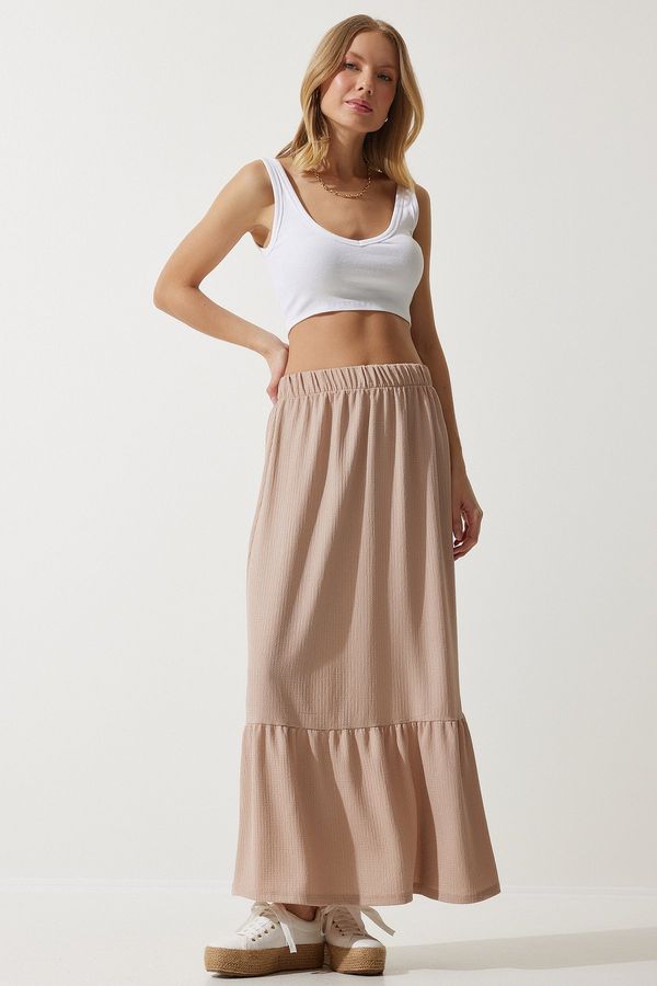 Happiness İstanbul Happiness İstanbul Women's Cream Flounce Summer Midi Skirt