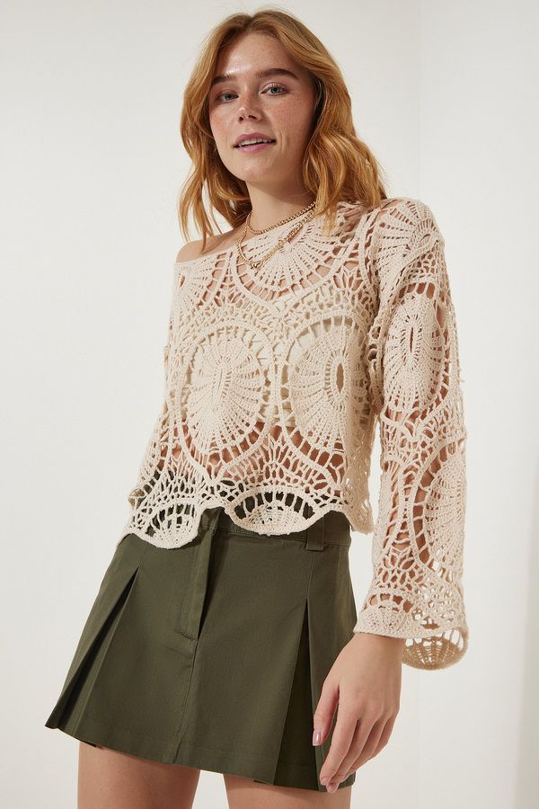 Happiness İstanbul Happiness İstanbul Women's Cream Lace Knit Seasonal Knitwear Blouse