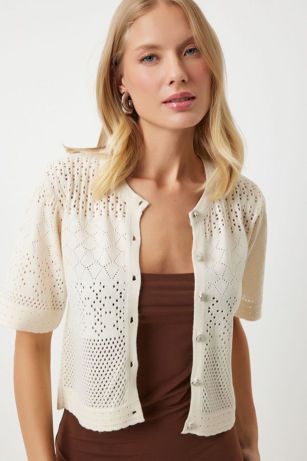 Happiness İstanbul Happiness İstanbul Women's Cream Openwork Seasonal Knitwear Cardigan