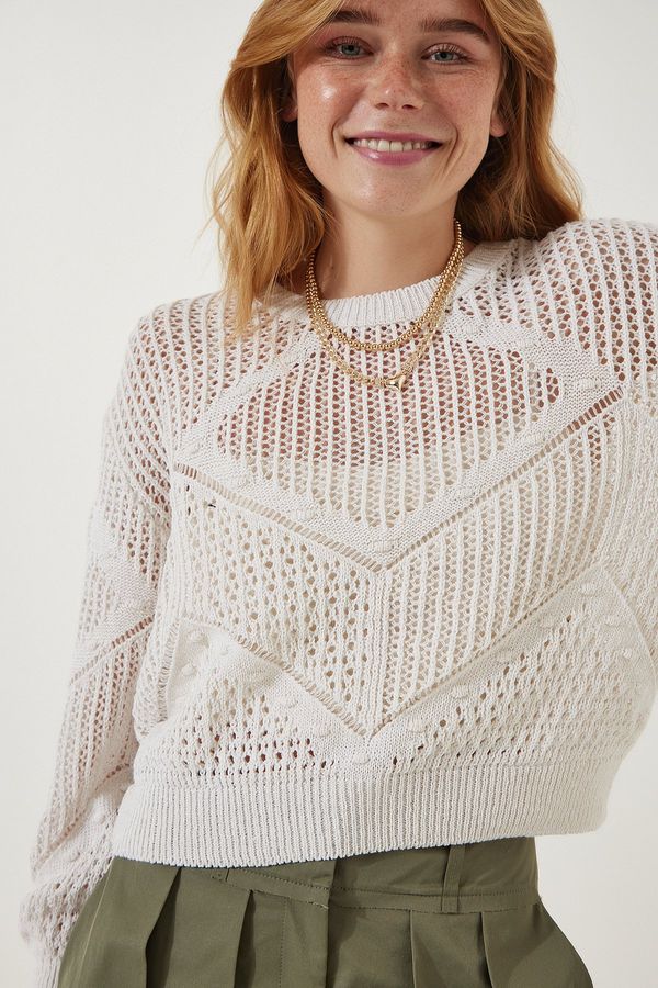 Happiness İstanbul Happiness İstanbul Women's Cream Openwork Seasonal Knitwear Sweater