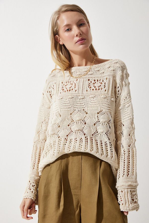 Happiness İstanbul Happiness İstanbul Women's Cream Openwork Seasonal Knitwear Sweater