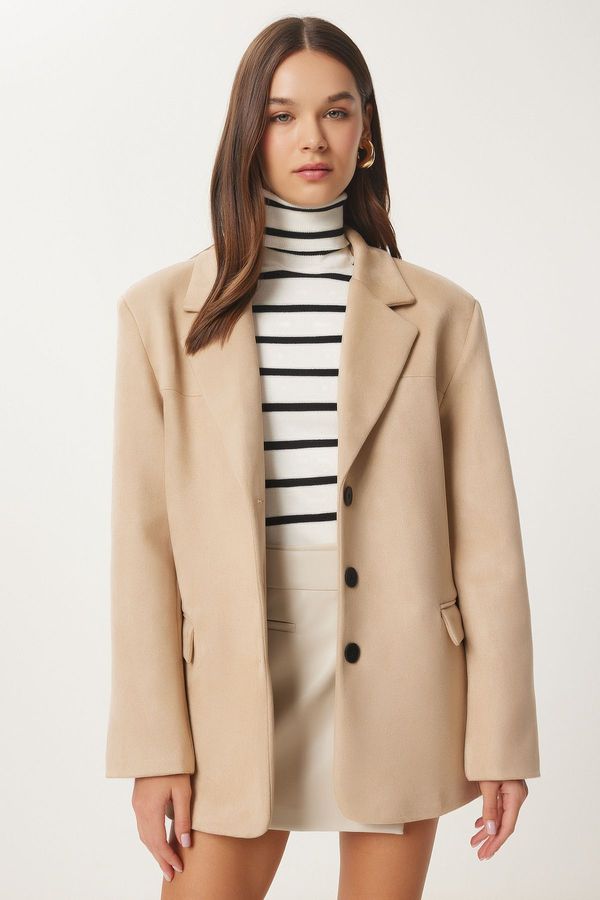 Happiness İstanbul Happiness İstanbul Women's Cream Premium Suede Blazer Jacket