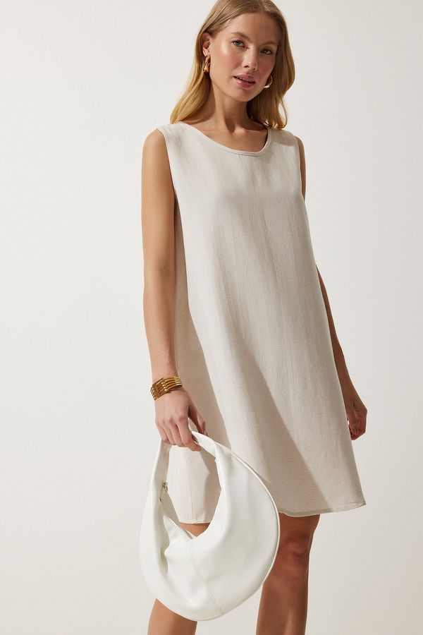 Happiness İstanbul Happiness İstanbul Women's Cream Summer Linen Viscose Bell Dress