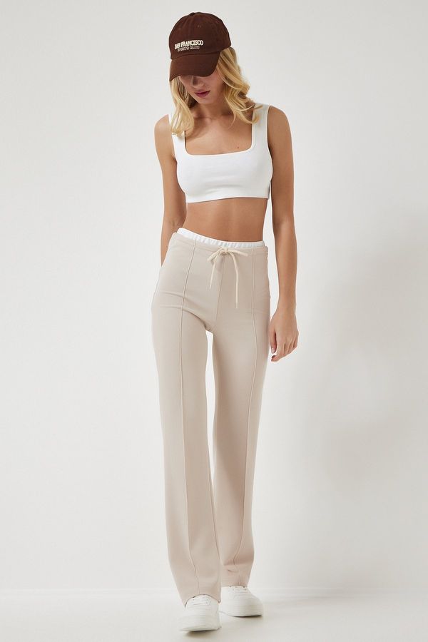Happiness İstanbul Happiness İstanbul Women's Cream Tie Detailed Knitted Trousers