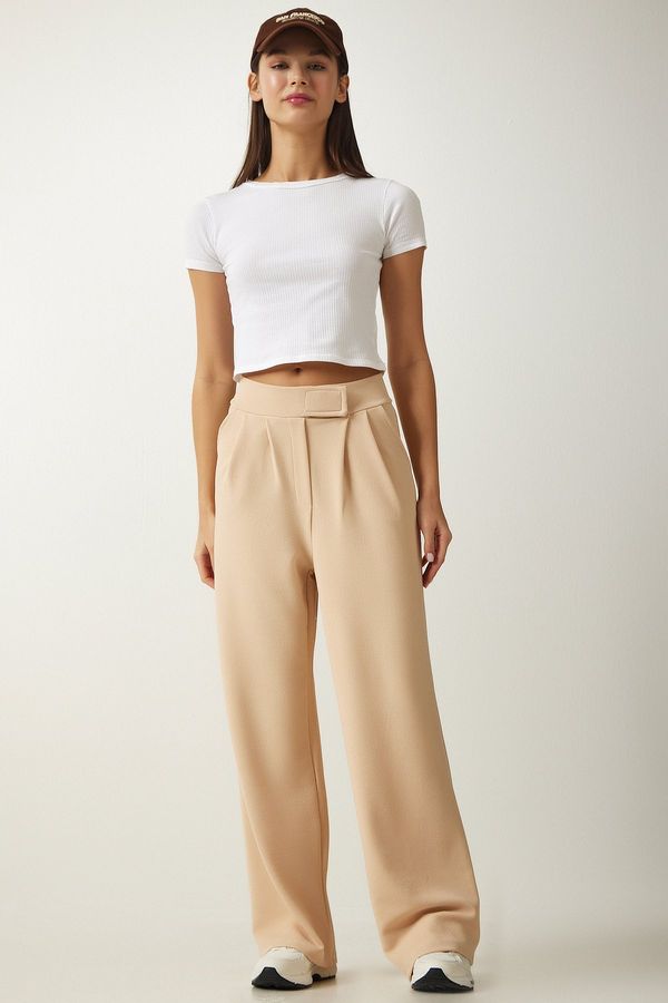 Happiness İstanbul Happiness İstanbul Women's Cream Waist Velcro Comfortable Palazzo Pants