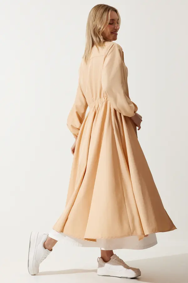 Happiness İstanbul Happiness İstanbul Women's Cream Zipper Seasonal Woven Dress Trench Coat