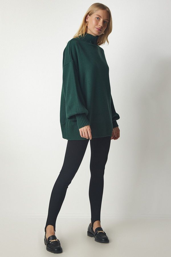 Happiness İstanbul Happiness İstanbul Women's Dark Green High Neck Oversize Basic Knitwear Sweater