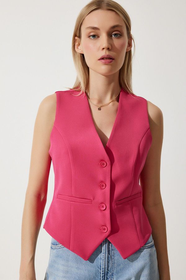 Happiness İstanbul Happiness İstanbul Women's Dark Pink Fitted Short Woven Vest