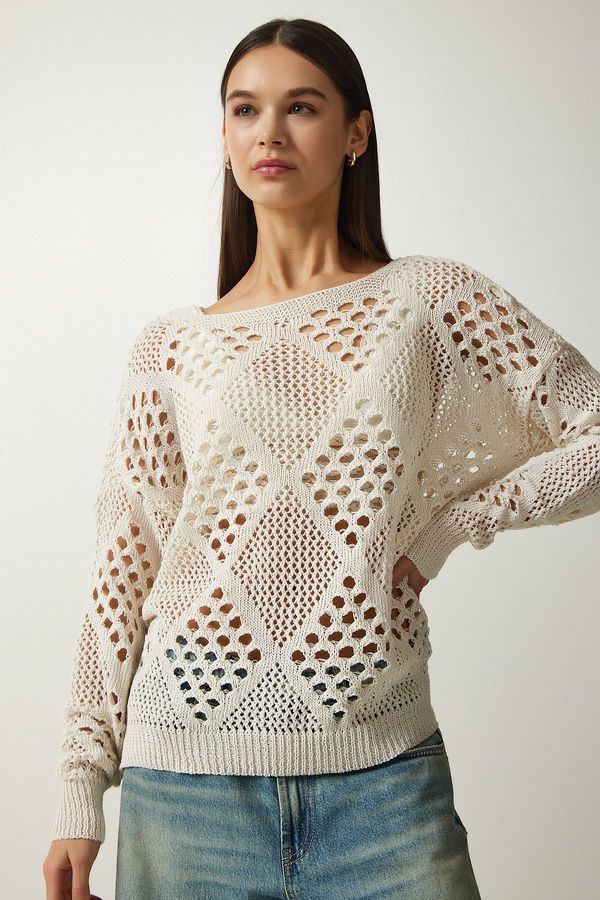 Happiness İstanbul Happiness İstanbul Women's Ecru Openwork Knitwear Sweater