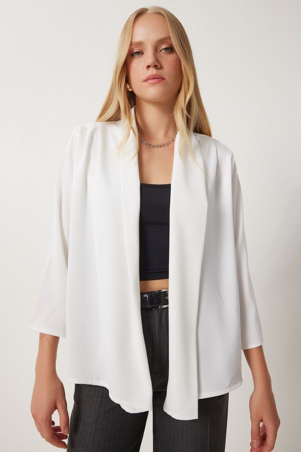 Happiness İstanbul Happiness İstanbul Women's Ecru Shawl Collar Stylish Satin Finish Jacket