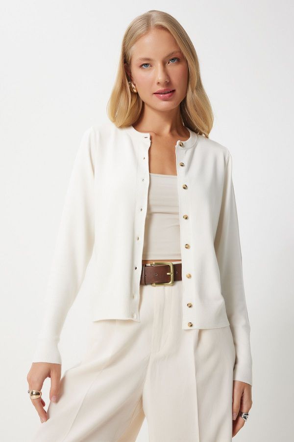 Happiness İstanbul Happiness İstanbul Women's Ecru Soft Textured Seasonal Knitwear Cardigan