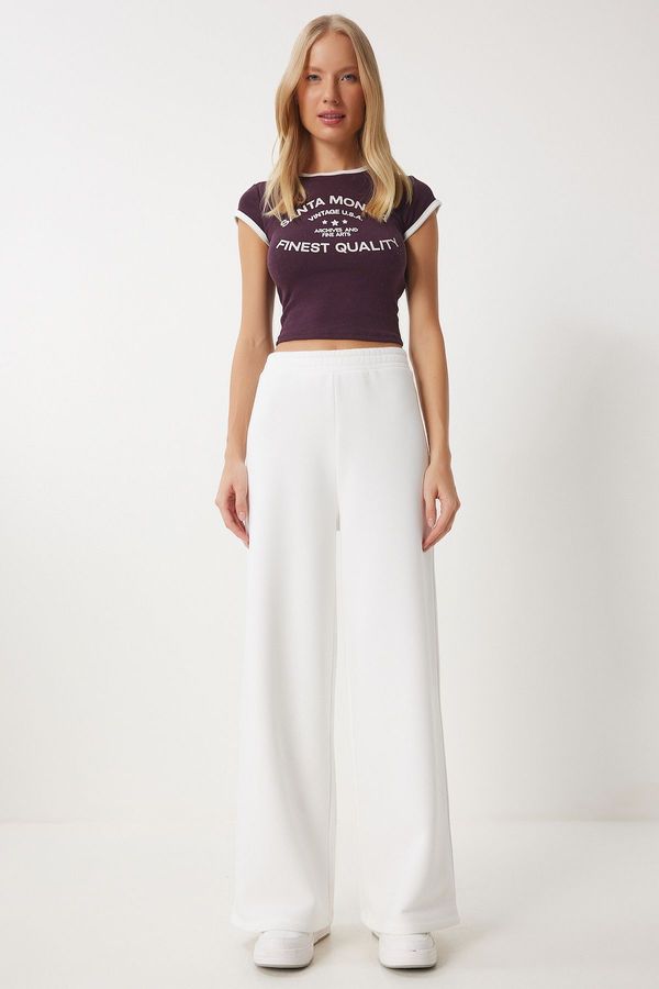 Happiness İstanbul Happiness İstanbul Women's Ecru Wide Leg Thick Sweatpants with Raised Legs