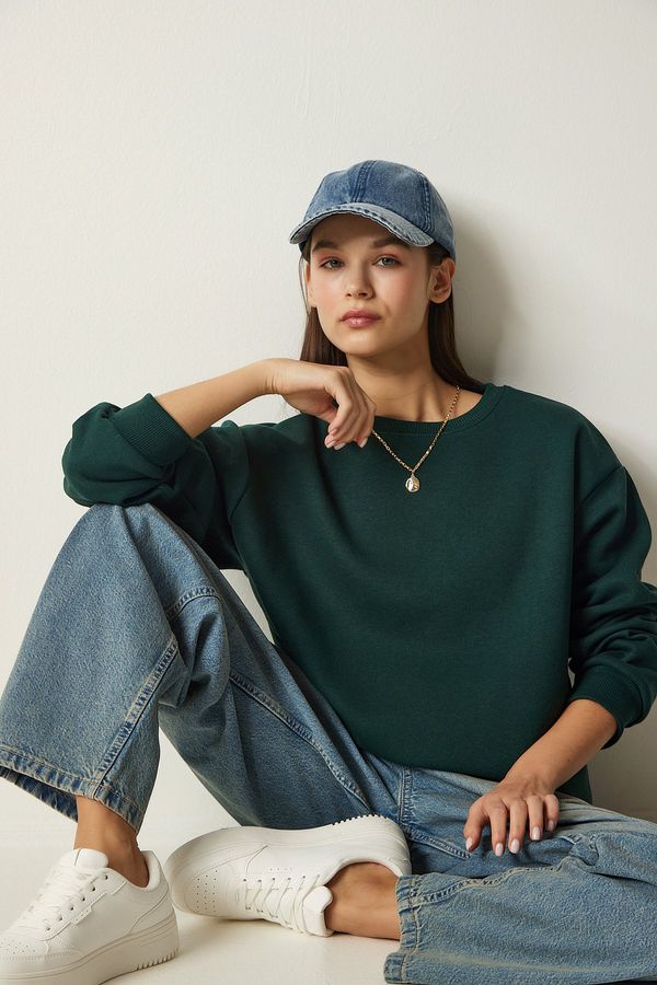 Happiness İstanbul Happiness İstanbul Women's Emerald Green Basic Sweatshirt