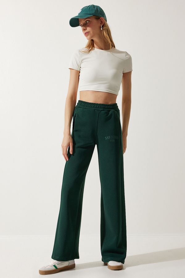 Happiness İstanbul Happiness İstanbul Women's Emerald Green Raised Straight Leg Thick Sweatpants