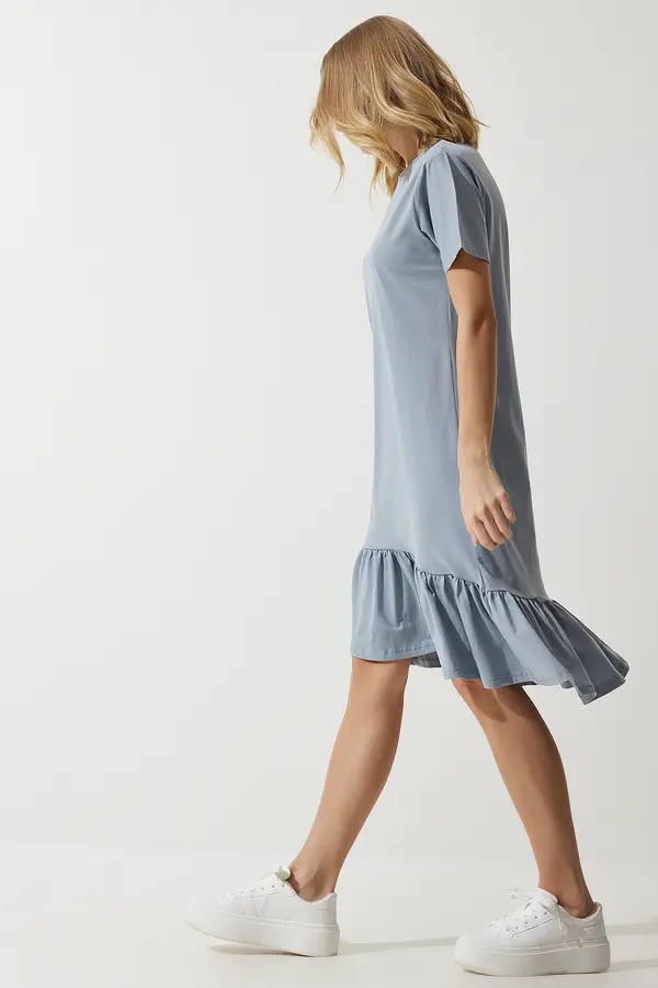 Happiness İstanbul Happiness İstanbul Women's Gray Flounced Summer Viscose Knitted Dress