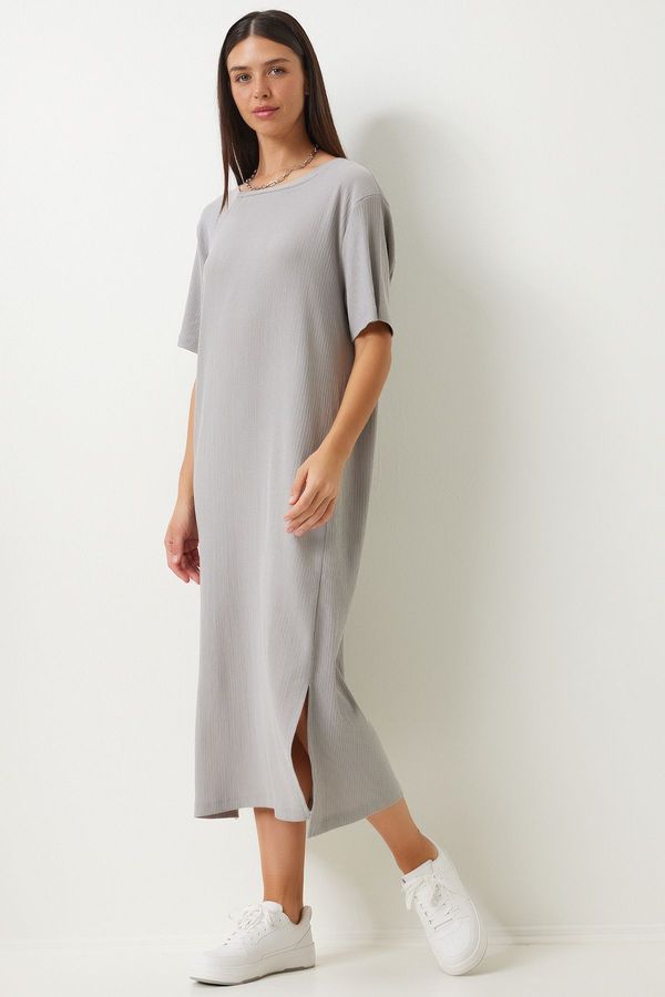 Happiness İstanbul Happiness İstanbul Women's Gray Loose Long Daily Summer Knitted Dress
