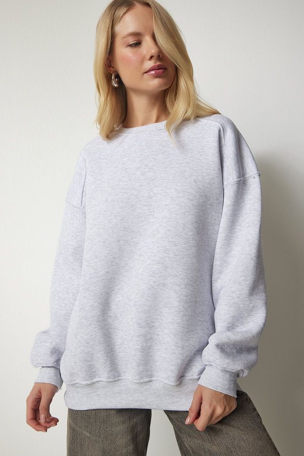 Happiness İstanbul Happiness İstanbul Women's Gray Melange Raised Oversize Sweatshirt