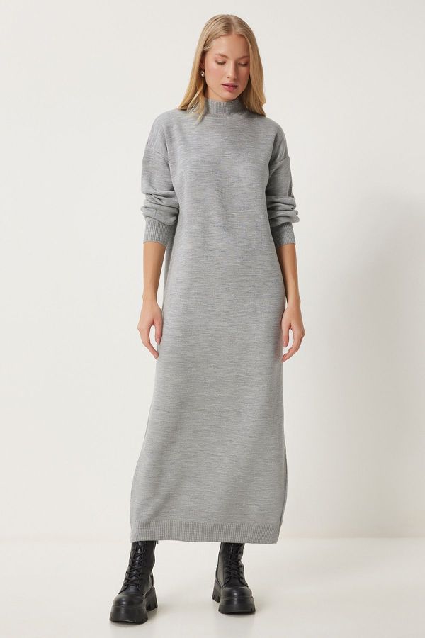 Happiness İstanbul Happiness İstanbul Women's Gray Melange Turtleneck Long Knit Dress