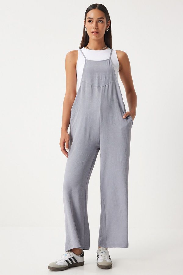 Happiness İstanbul Happiness İstanbul Women's Gray Pocketed Gardener Overalls