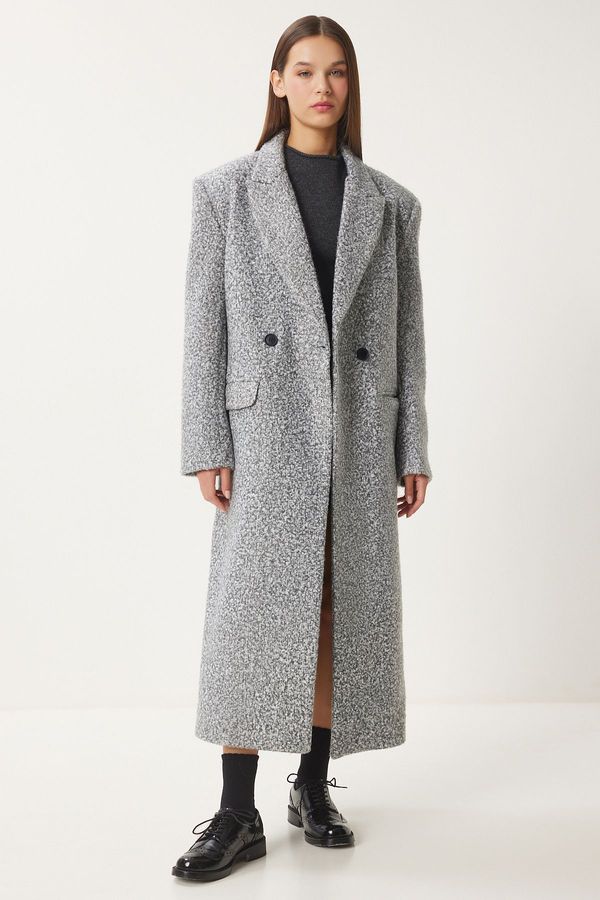 Happiness İstanbul Happiness İstanbul Women's Gray Premium Oversize Boucle Coat