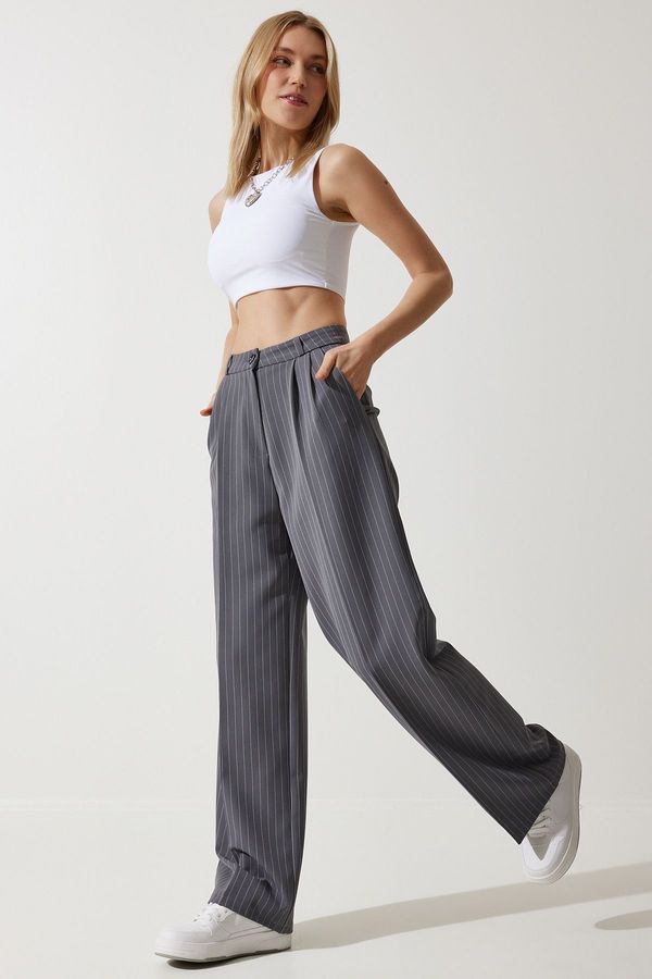 Happiness İstanbul Happiness İstanbul Women's Gray Slim Striped Masculine Palazzo Pants