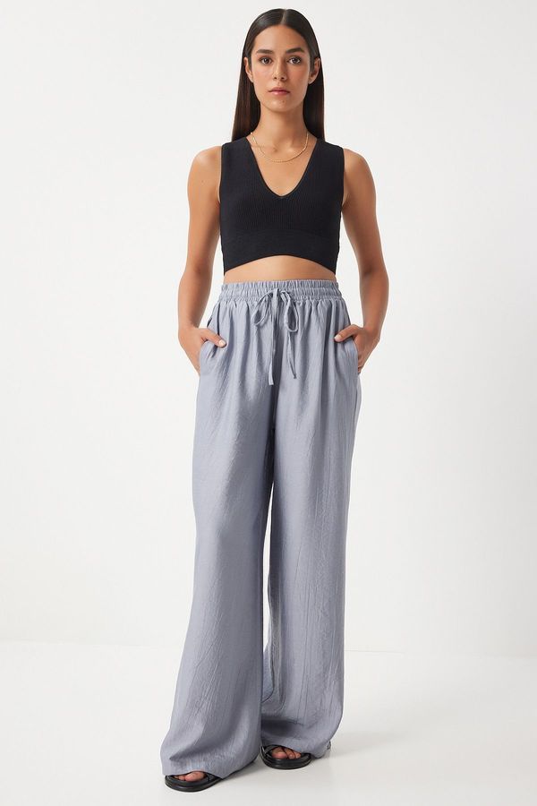 Happiness İstanbul Happiness İstanbul Women's Gray Wide Leg Casual Ayrobin Trousers