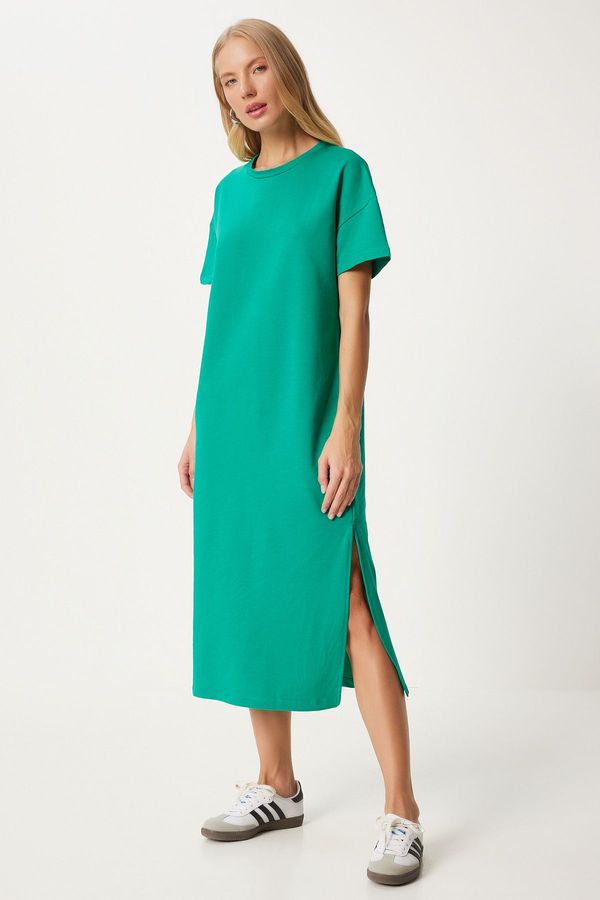 Happiness İstanbul Happiness İstanbul Women's Green Cotton Summer Casual Combed Dress