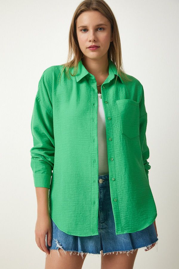 Happiness İstanbul Happiness İstanbul Women's Green Oversize Linen Ayrobin Shirt