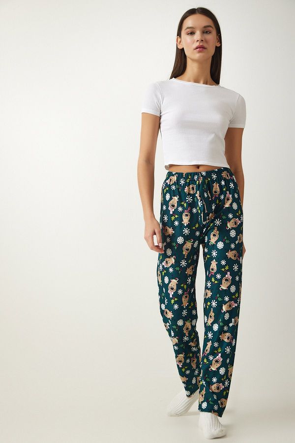 Happiness İstanbul Happiness İstanbul Women's Green Patterned Soft Textured Knitted Pajama Bottoms