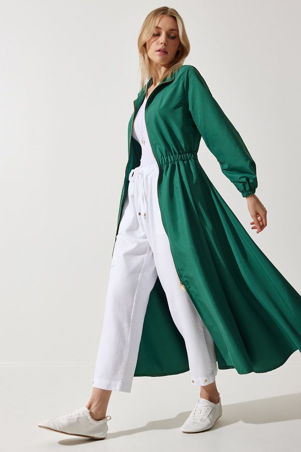 Happiness İstanbul Happiness İstanbul Women's Green Zipper Seasonal Woven Dress Trench Coat