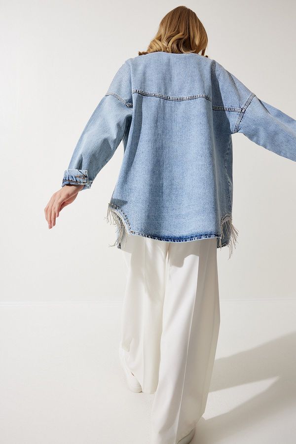 Happiness İstanbul Happiness İstanbul Women's Ice Blue Chain Detailed Oversize Denim Jacket