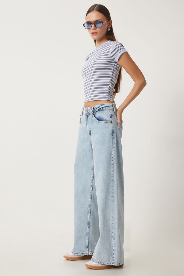 Happiness İstanbul Happiness İstanbul Women's Ice Blue Mid Waist Wide Leg Jeans
