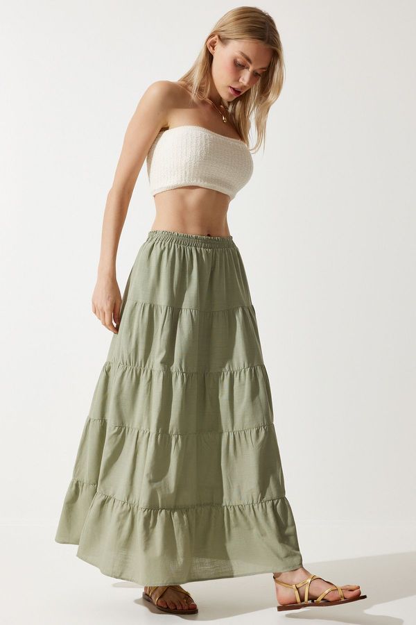 Happiness İstanbul Happiness İstanbul Women's Khaki Flywheel Summer Loose Comfortable Skirt