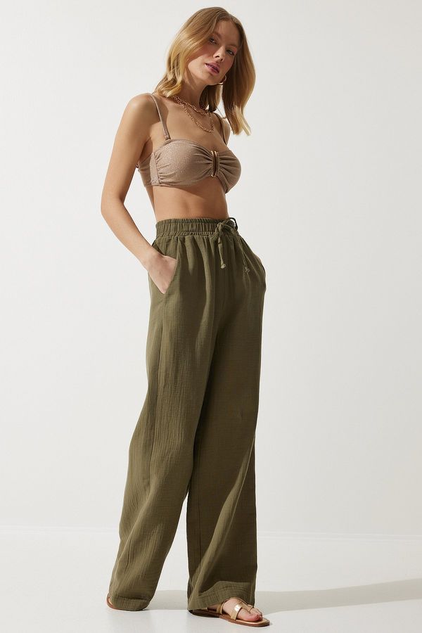 Happiness İstanbul Happiness İstanbul Women's Khaki Muslin Palazzo Trousers