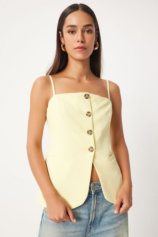 Happiness İstanbul Happiness İstanbul Women's Light Yellow Suspender Woven Vest