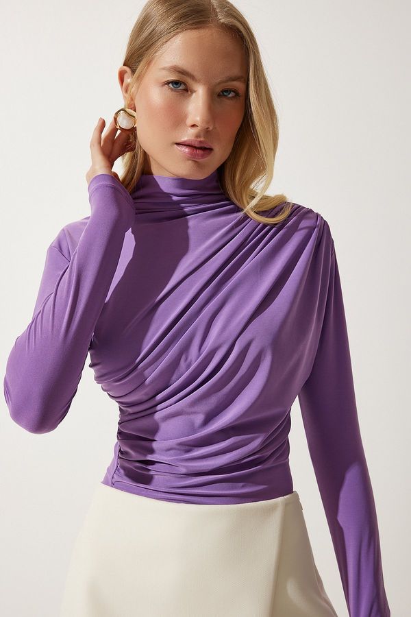 Happiness İstanbul Happiness İstanbul Women's Lilac Gathered Detailed High Neck Sandy Blouse