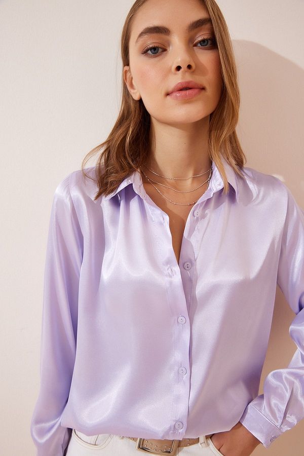 Happiness İstanbul Happiness İstanbul Women's Lilac Lightly Flowing Satin Surface Shirt
