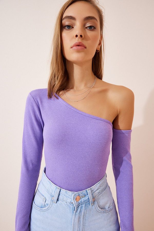 Happiness İstanbul Happiness İstanbul Women's Lilac Off-Shoulder Corduroy Knitted Blouse