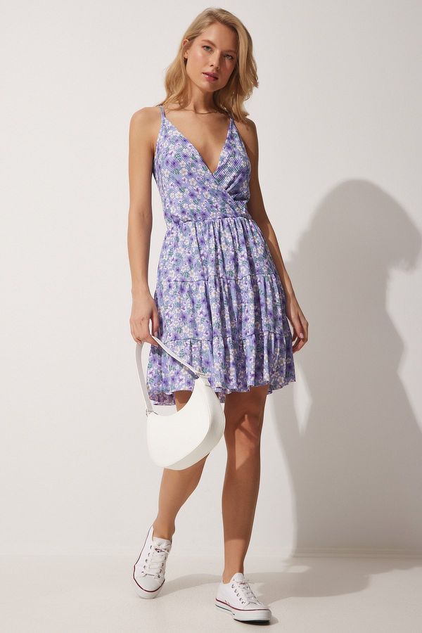 Happiness İstanbul Happiness İstanbul Women's Lilac Wrapped Collar Strapless Summer Mini Dress