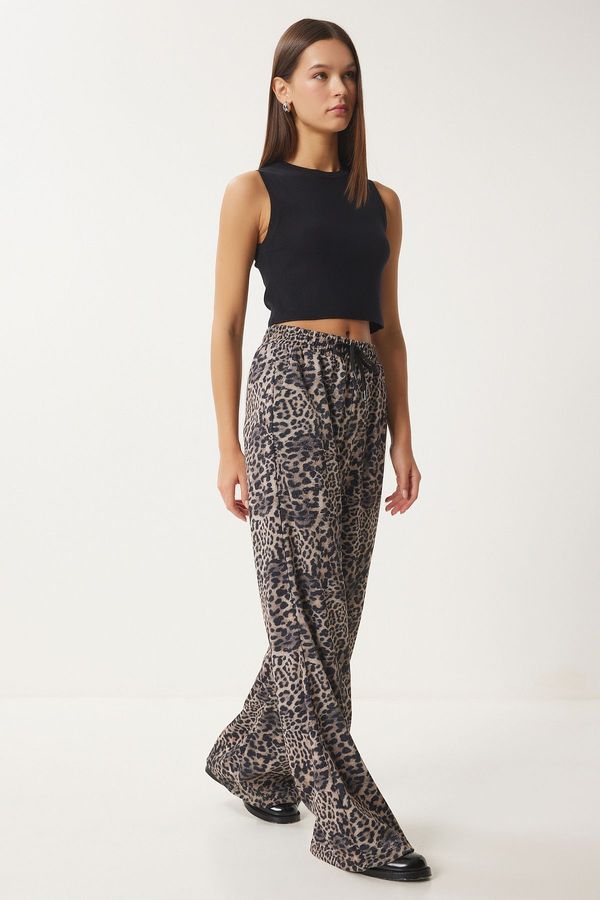 Happiness İstanbul Happiness İstanbul Women's Mink Black Leopard Patterned Glittery Knitted Sweatpants